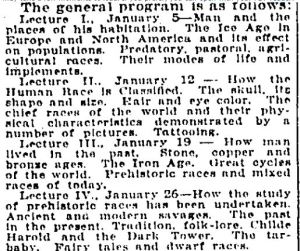 Free Lectures on Ethnology, Globe, Nov. 8, 1922 p16 program