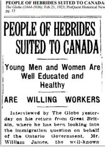 People of Hebrides Suited to Canada, Globe, Feb. 23, 1923 p15a