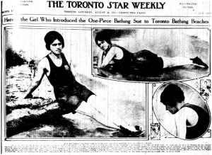 Girl Who Introduced One Piece Bathing Suit to Toronto Bathing Beaches, Star Weekly, Aug. 16, 1913